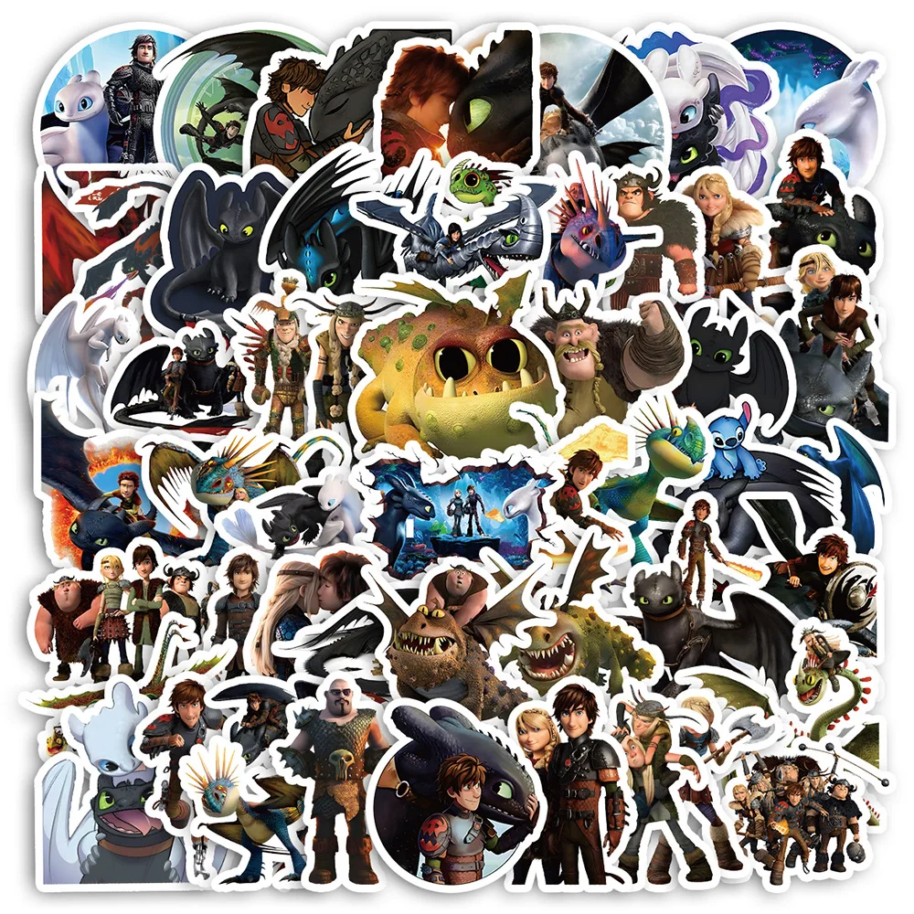 50pcs Cartoon Animation How To Train Your Dragon Decorative Luggage Phone Case Water Cup Waterproof Sticker