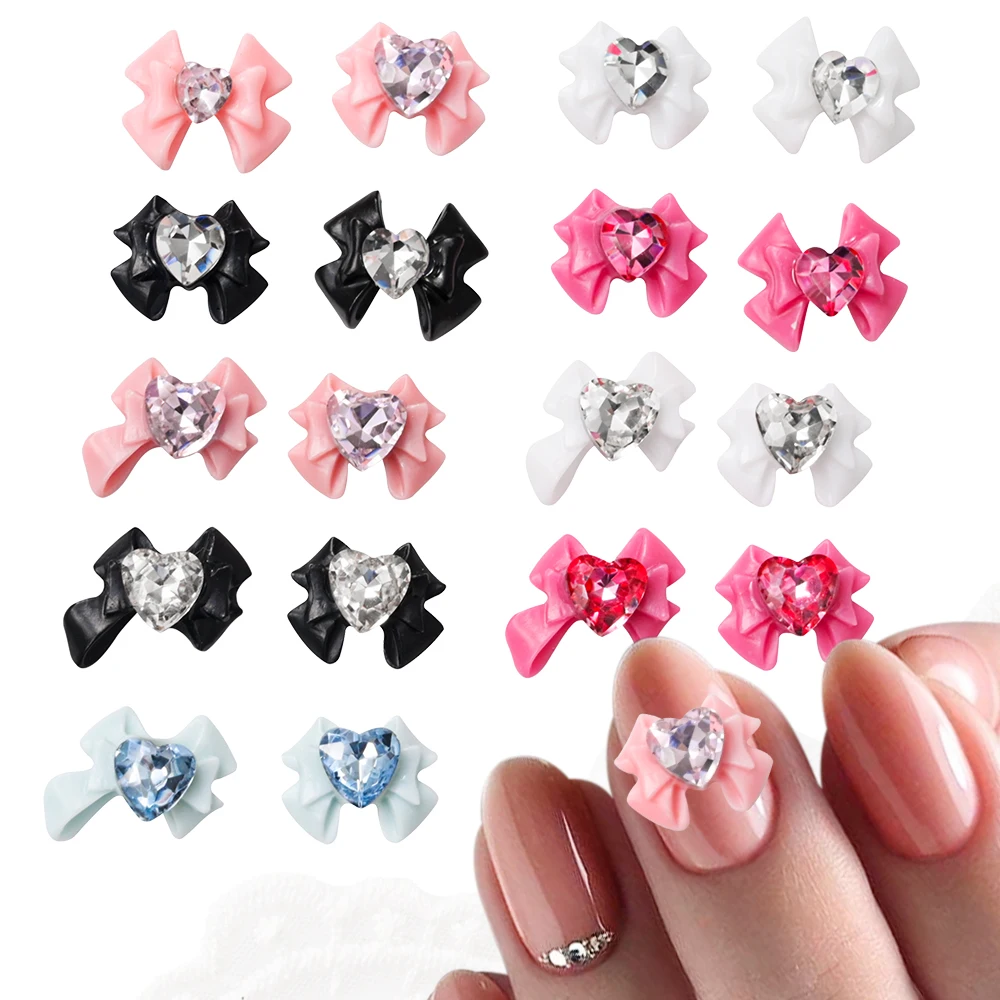 10PCS Crystal Heart & Butterfly Nail Charms 3D Rhinestones Love Crystals Design Art Parts for Gem Decoration Jewels DIY Acrylic