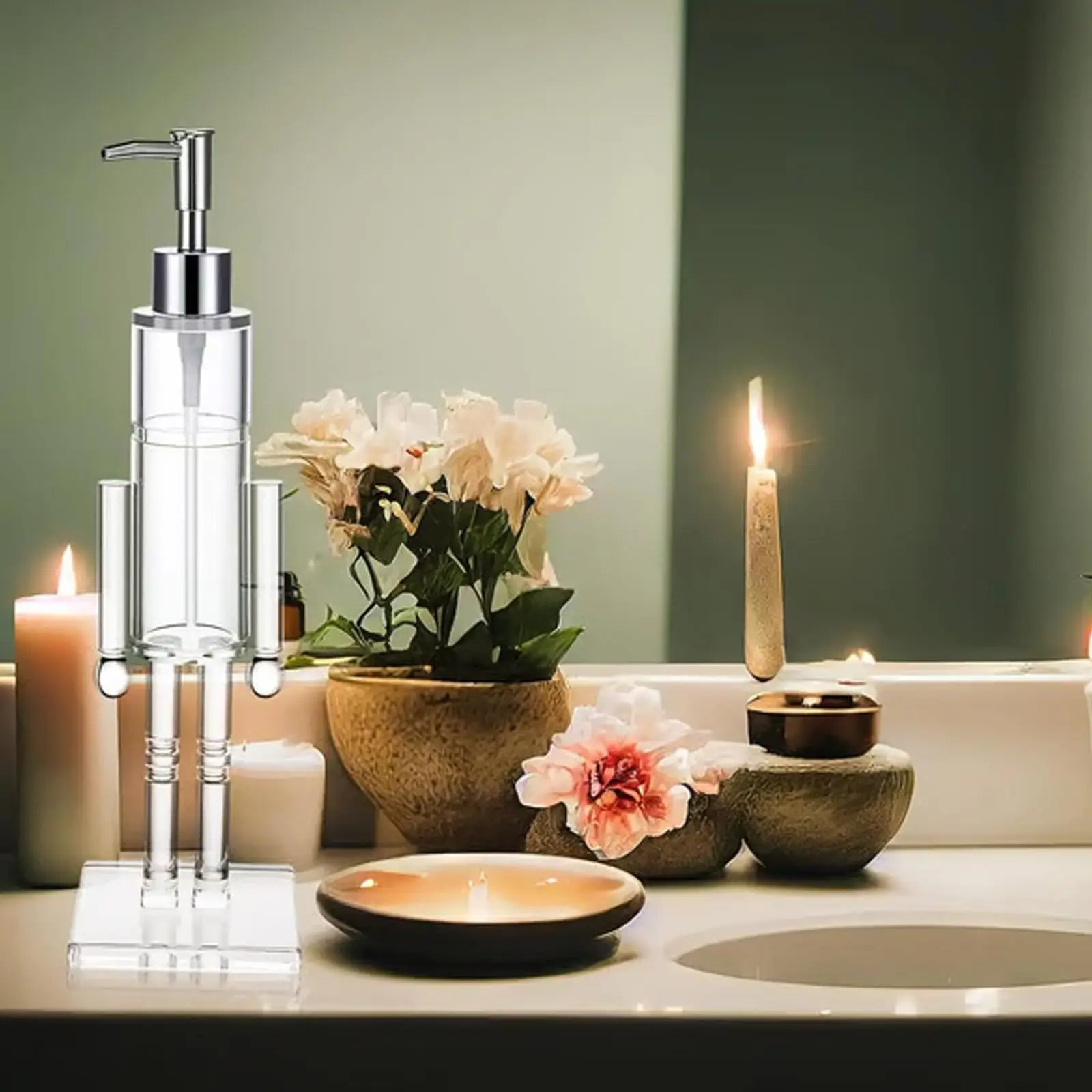 

Unique Nutcracker Robot Design Soap Dispenser Clear Acrylic Liquid Dispenser for Hand Sanitizer Bathroom Organizer