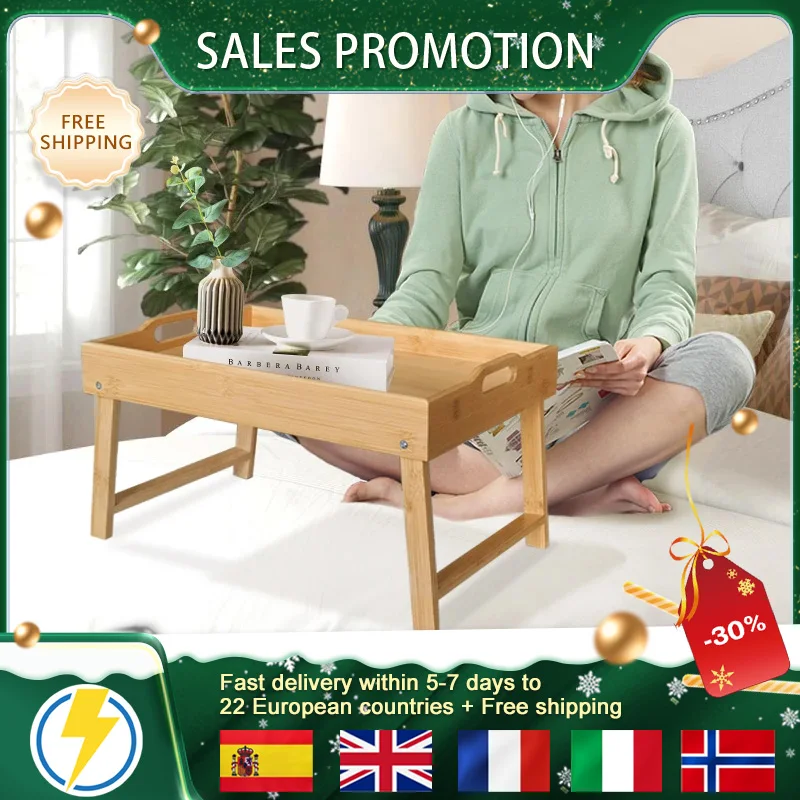 Portable Bamboo Table, Foldable Camping Table, Small Coffee Table, Wood Bed Tray Breakfast Tray, Gaming Desk Lap Desk for Bed