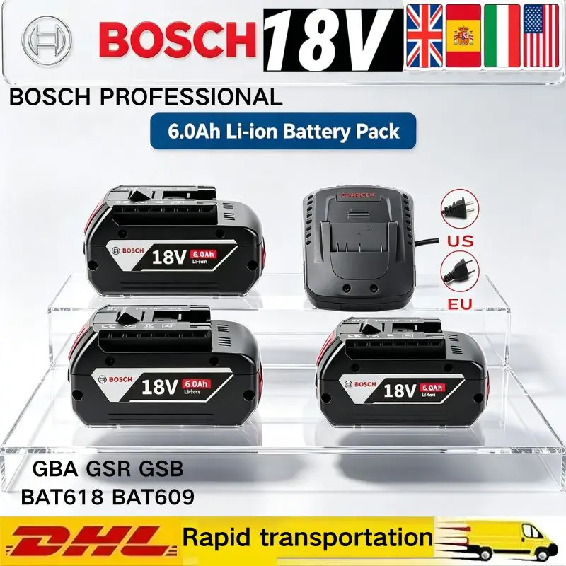 Original-Bosch 18V 6.0Ah Backup Li-Ion Batteries+charger, Draadloze Professional System, for BAT609 BAT618 GBA18V80 Tools