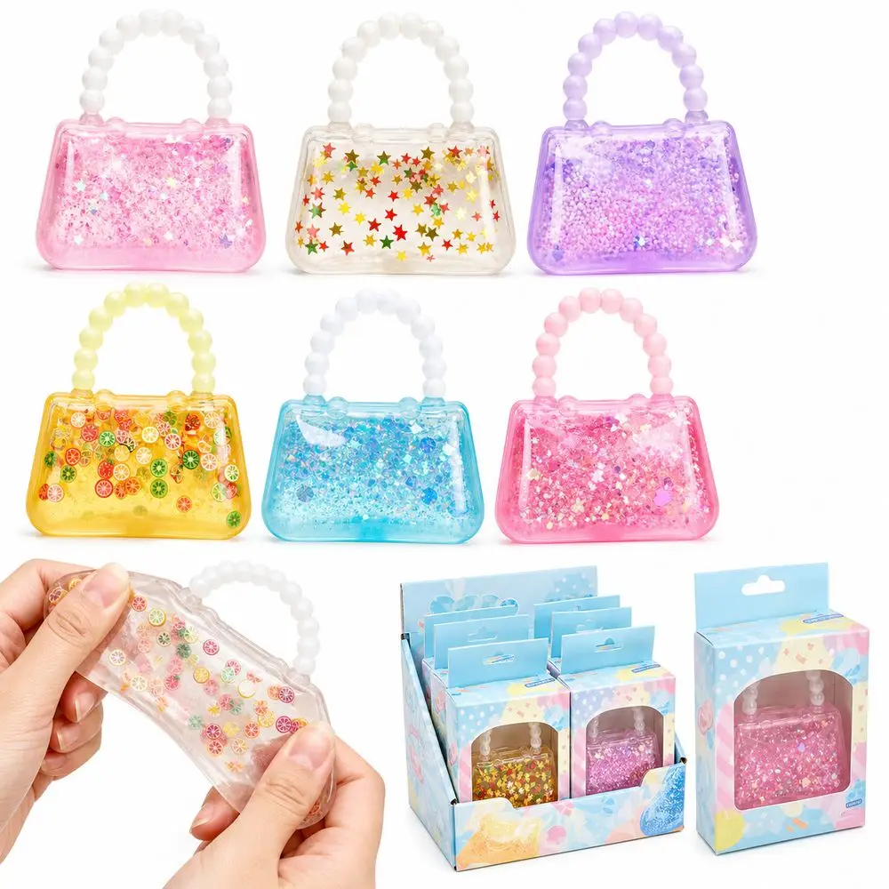 New Transparent Jelly Purse Fidget Bead Handle Soft Stretchable Sensory Fidget Purse Shape Glitter Filling Prize Box