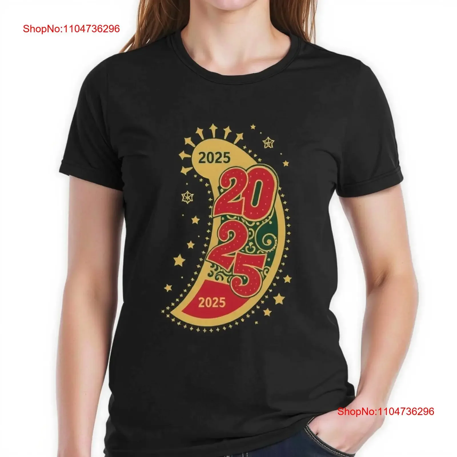 

Stylish Black T Shirt with 2025 Design Festive Red Gold Accents Theme vintage Washed Casual Comfortable fashion
