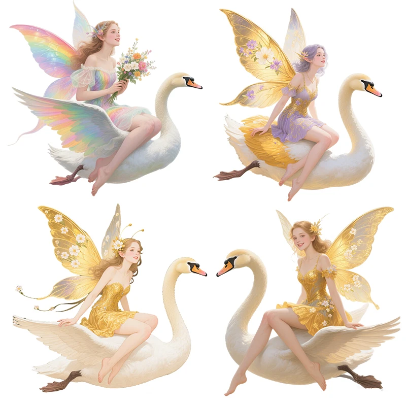 Three Ratels CAA98 flower fairy riding a swan Cartoon wall stickers for home decoration Computer decal Car sticker waterproof
