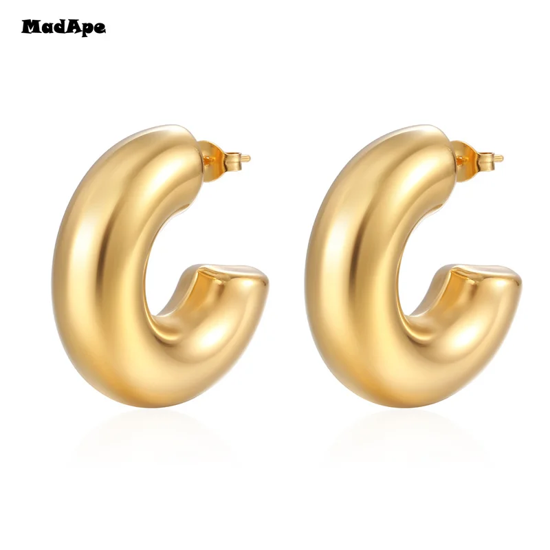 2020 New Geometric Simple Minimalism Round Gold Color Silver Color Thick Metal Hoop Earrings for Women Jewelry 1 cm Wide