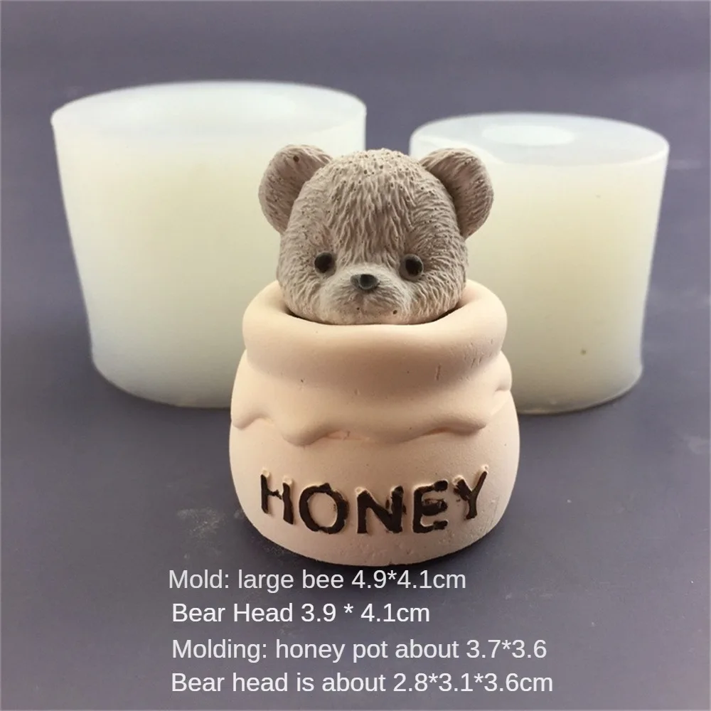 1~5PCS Teddy Bear Mold Honey Can Silicone Mold Candle Bear Cake Decoration Chocolate Baking Cake Aromatic Candle Plaster Drip