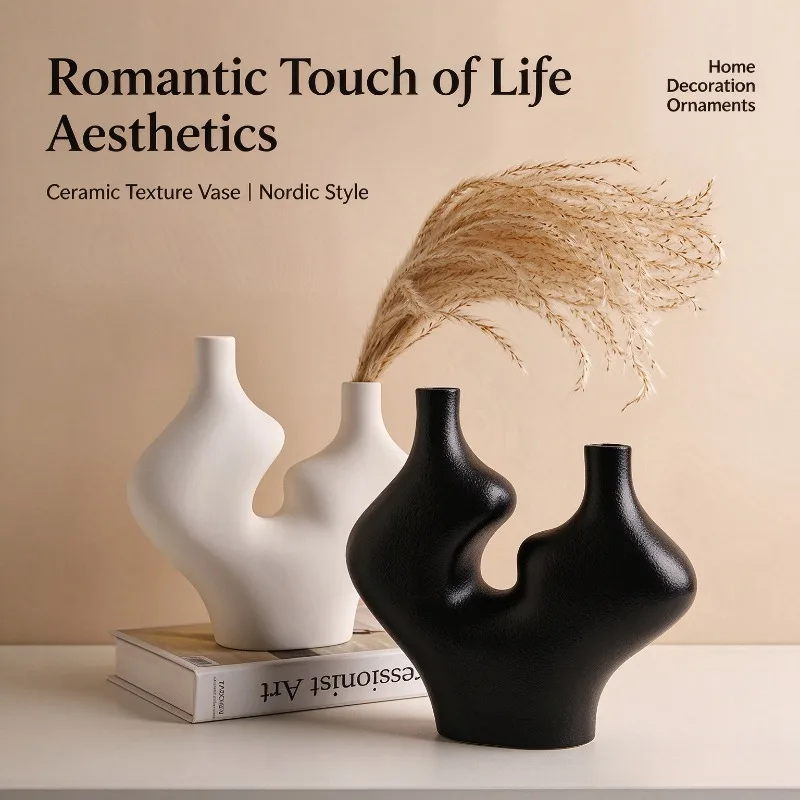 Modern Irregular Ceramic Vase Light Luxury Home Decor for Living Room TV Cabinet Office Shelf Ornament