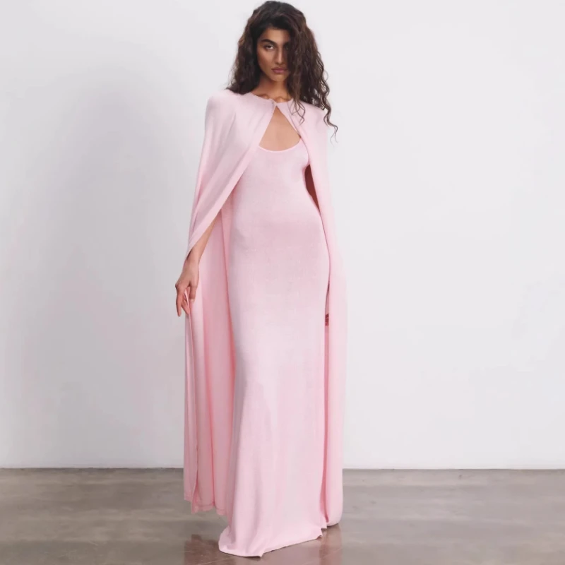 

Tsiisd Women's Backless Maxi Dress Cloak 2 Piece Outfits Slim Elegant Evening Gala Wedding Dress Female Bodycon Dress Shawl 2026