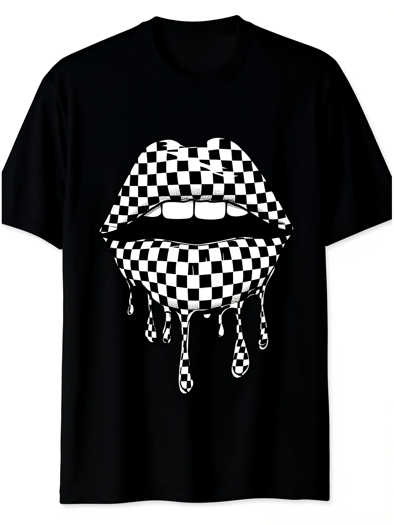 Cute Checkered Black White Lip - Cute Checkerboard Racing Men'S T-Shirt - 2 Male Printed Fashion Daily Short Sleeve Tee