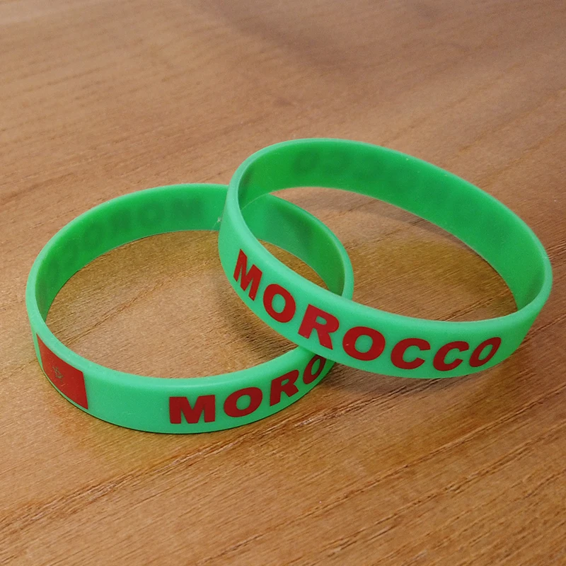 2pcs Morocco National Flag Wristbands Sports Silicone Bracelet Men Women Rubber Band Patriotic Commemorative Fashion Accessory