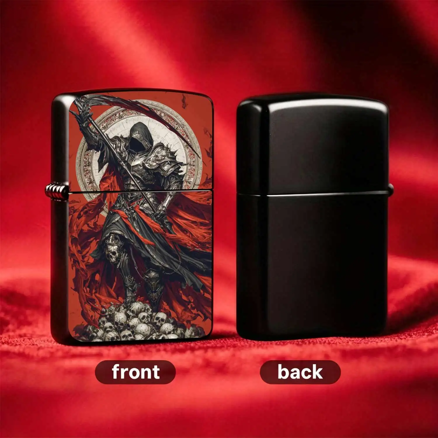 Reusable Flip-Top Pocket Metal Windproof Lighter, Dark Death Knight Themed Engraved Body, Vintage Distressed Craftsmanship, Portable Durable Personalized Trendy Collectible, Suitable For Daily Commute Outdoor Camping And Various Scenarios