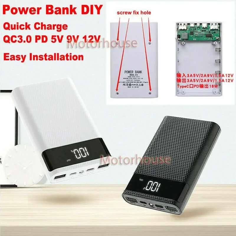 Quick Charging 2A QC 3.0 PD 5V 9V 12V Type-C Lithium Li-ion 18650 Battery Fast Charger DIY Power Bank W332 Main Chip