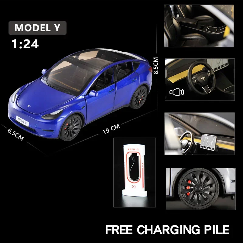 1:24 Tesla Model Y Model 3 Model S Metaallegering Diecast Speelgoedautomodel Geluid en licht Kinderspeelgoed Collectibles Verjaardagscadeaus