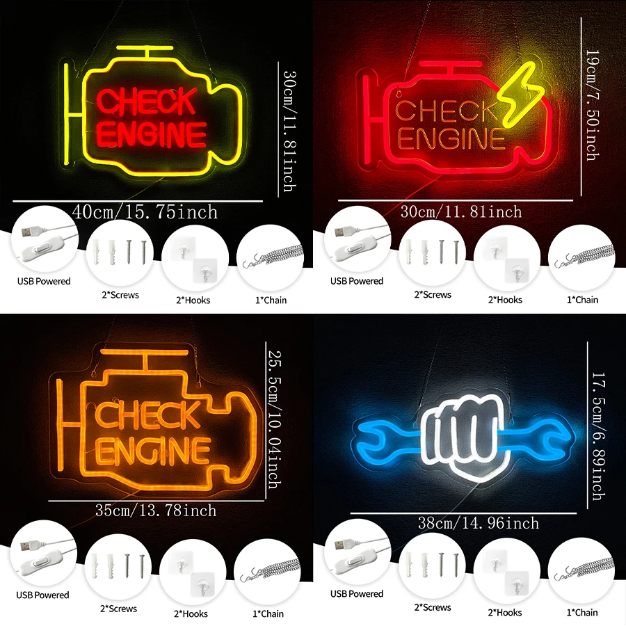 Check Engine Neon Sign For Wal - Garage Lighting Decor 评论和价格