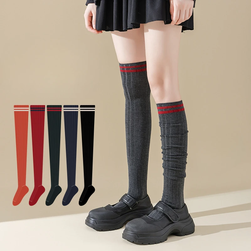 

Women Stockings College Style Striped Long Socks Thigh High Stockings Cotton Knitted JK Girls Knee High Socks Thigh High Socks