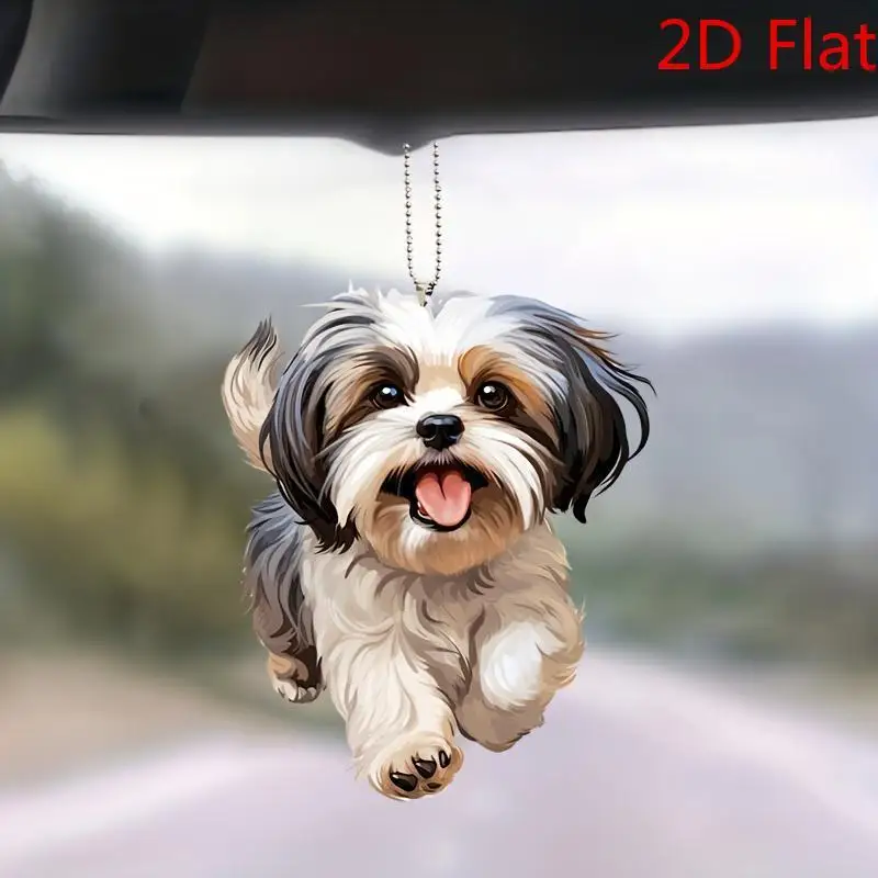 2D Flat Home Hanging Decor Car Mirror Charm Interior Accessories Ornament Adorable Shih Tzu Dog Acrylic Pendant Perfect