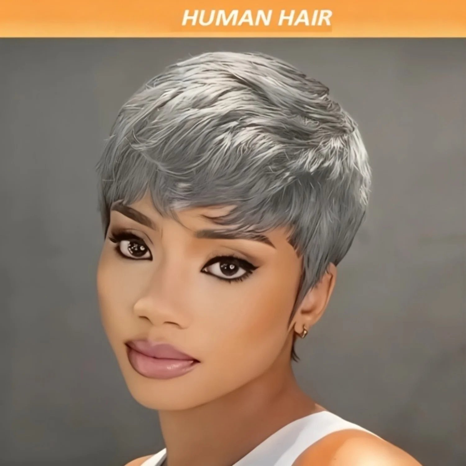 باروكة شعر بشري برازيلي رمادي للنساء - شعر مستعار مصنوع آليًا بالكامل قصير ومستقيم الطبقات، مظهر طبيعي بموجات ناعمة #3