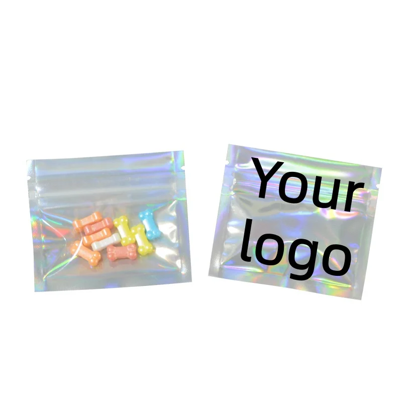 100/500/1000PCS Resealable Clear Hologram Ziplock Packaging Bags DIY Laser Matcha Coffee Tea Powder Trinkets Snack Gift Pouches