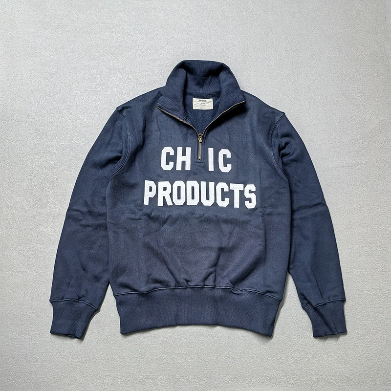 

Thiened f Zipper Hoodie Embroidered Moto Trendy Men's Autumn Winter Cotton Sweatirt Stand Collar Breathable Casual Wear