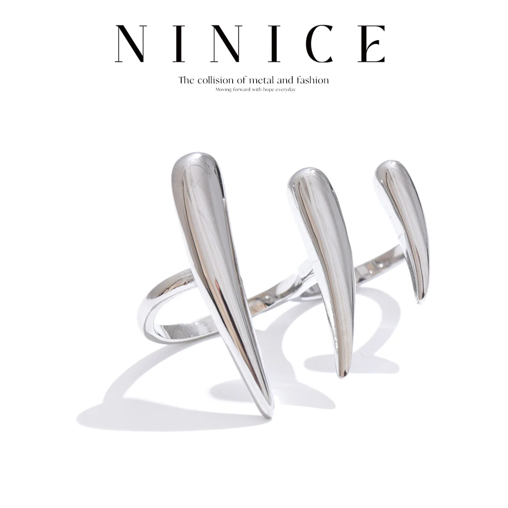 NiNice Ring Metall Doppelfinger Edelstahl Geometrisch Einfach Mode Trendiges Design Geschenk Neu Großhandel