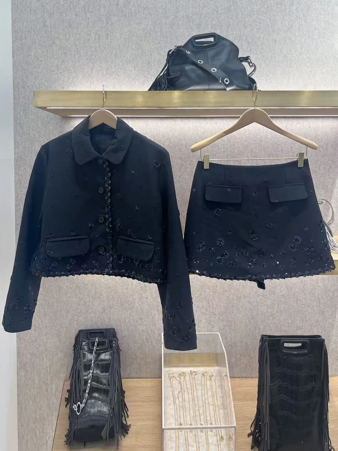 

M Home Nan You Высококачественный женский модный комплект с цветочным принтом, жакетом и юбкой, осенне-зимняя коллекция с тяжелыми украшениями