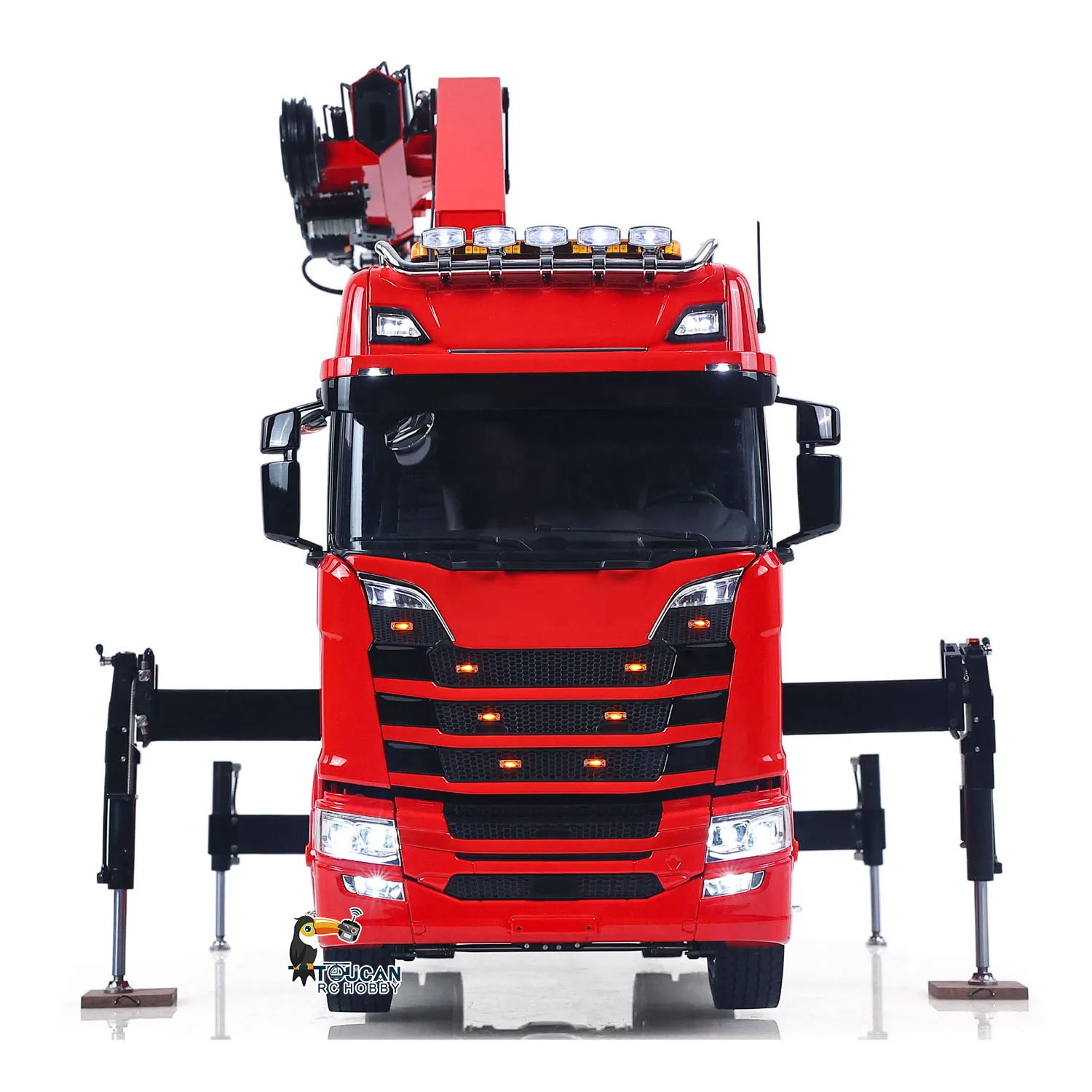 Spielzeug 1/14 RC Traktor-LKW 7-Wege-Ventile Hydraulischer Kran 6x6 Ferngesteuerter Lastwagen 3-Gang-Getriebe Achsverriegelungen Licht Sound Maschine