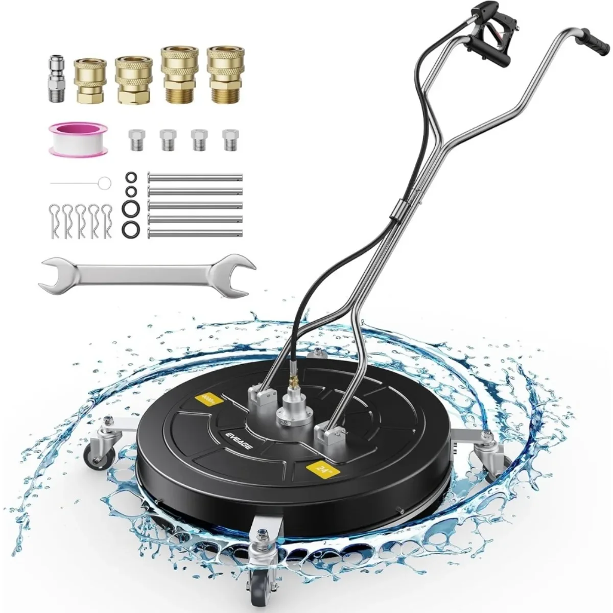 منظف أسطح عالي التحمل مقاس 24 بوصة EP003، 4000 رطل لكل بوصة مربعة من الفولاذ المقاوم للصدأ للخرسانة والرصيف، مع مقابض رش مزدوجة