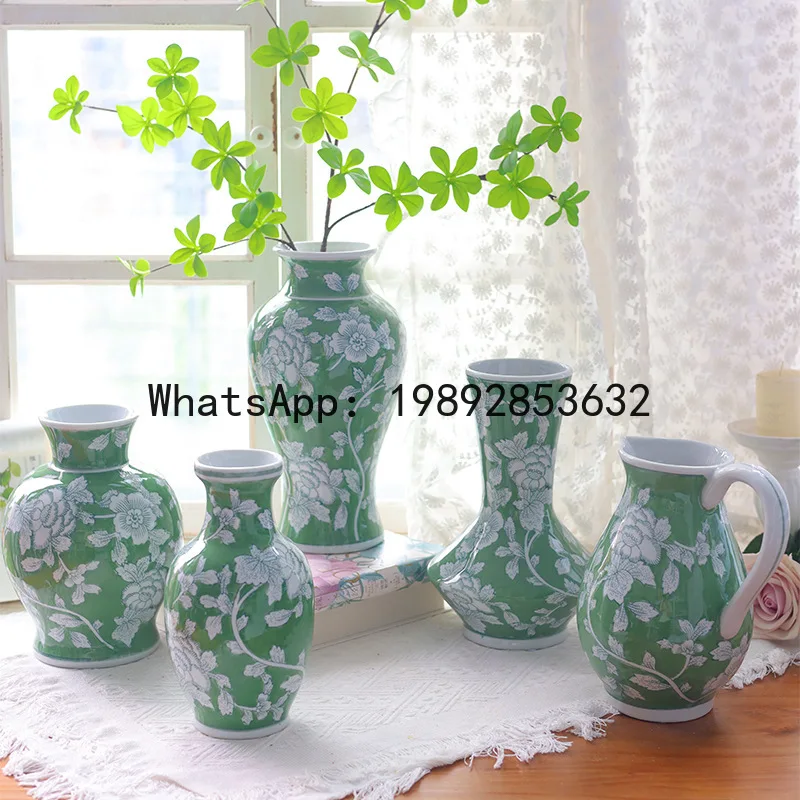 

Ceramic Vase Green Porcelain Jar Flower Vase Flower Arrangement Accessories Hydroponic Pot Flowerpot Home Decoration
