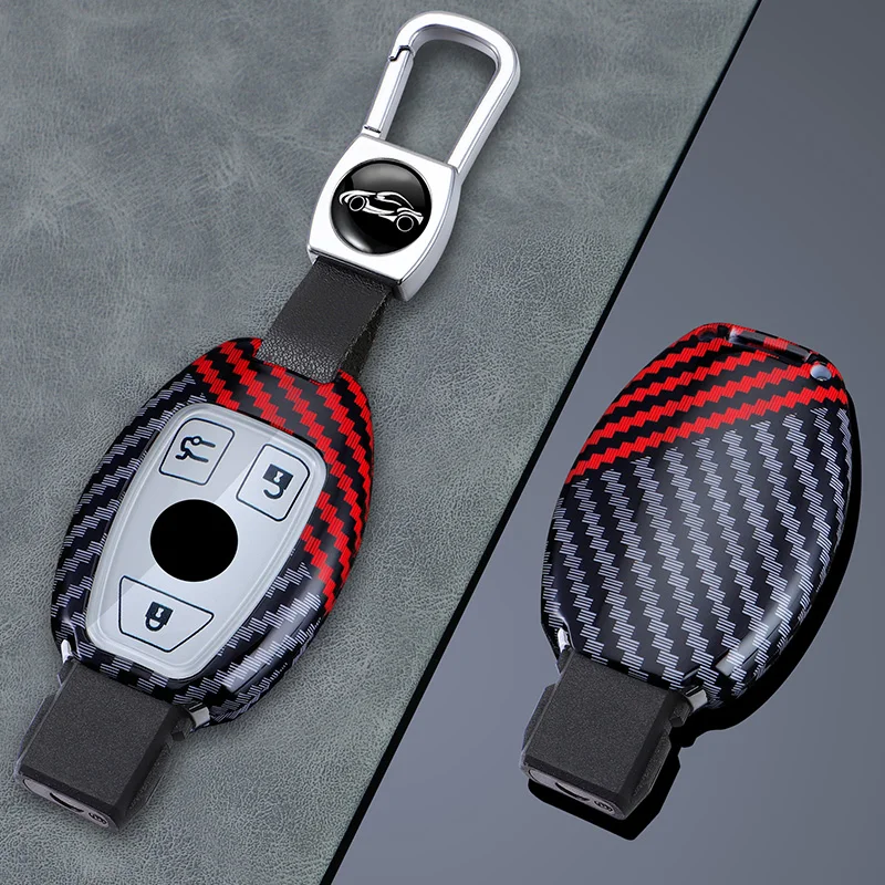 2/3 Buttons for Mercedes Benz A B C E S G Class W204 W205 W212 W213 GLC GLA CLA Carbon Fiber Car Key Case Cover Shell Keychain