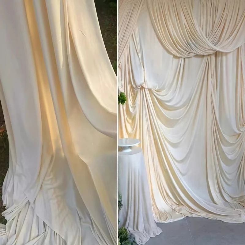 White  Coffee Milk Silk Stretch Fabric Cream Style Wedding Drapes for DIY Stage Curtain Backdrop and Ceiling Decor