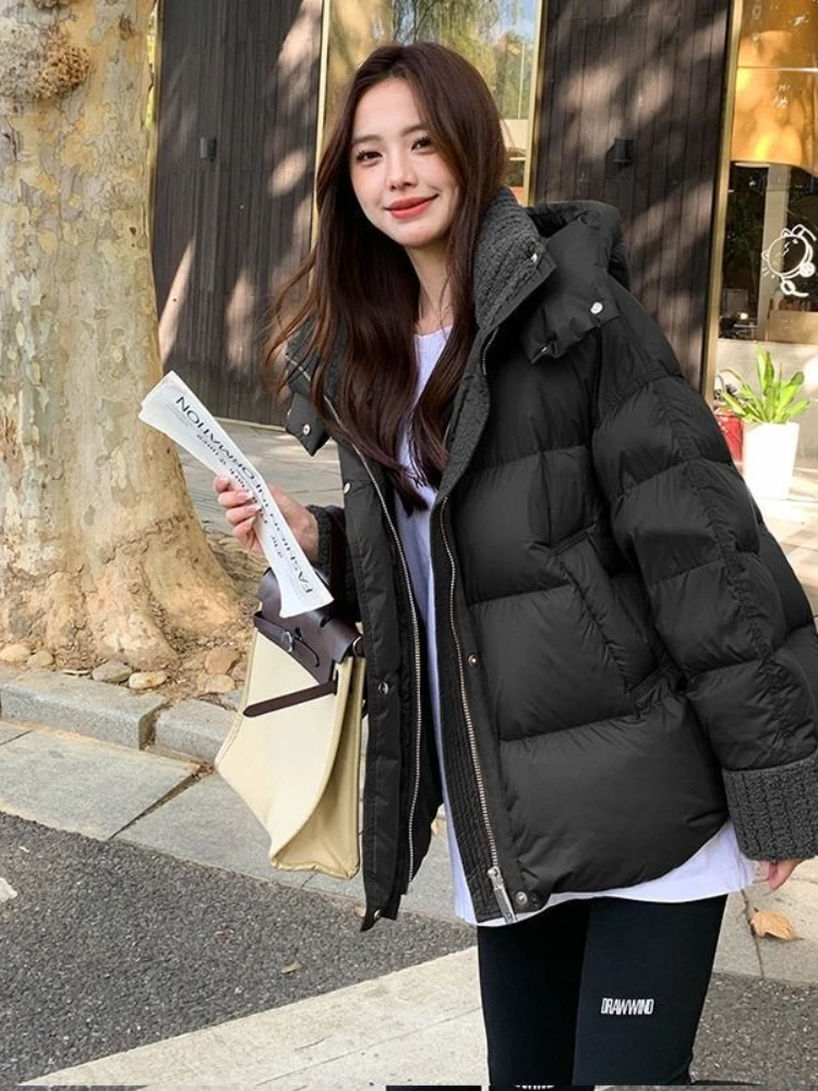 Women Casual Elegant Street Cotton Clothing Winter New Stand Up Collar Hooded Thick Lamb Wool Spliced Cotton Clothing for Women
