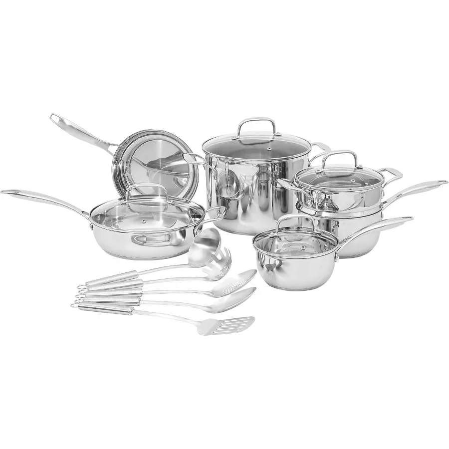 

Stainless Steel Cookware 15Piece Set Oven Safe for Home Kitchen InductionReady Pots and Pans with Even Heating Performance Dura
