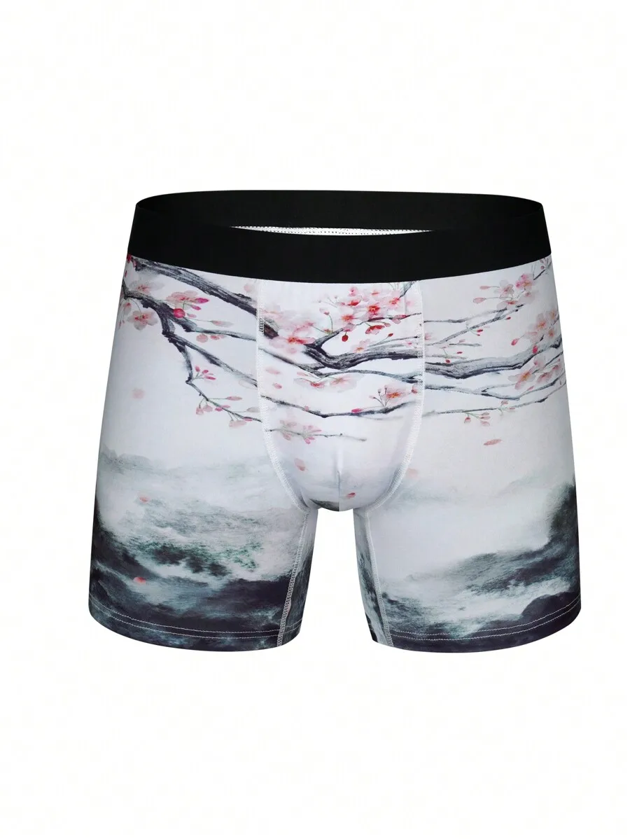 Men Floral Landscape Print Boxer Briefs