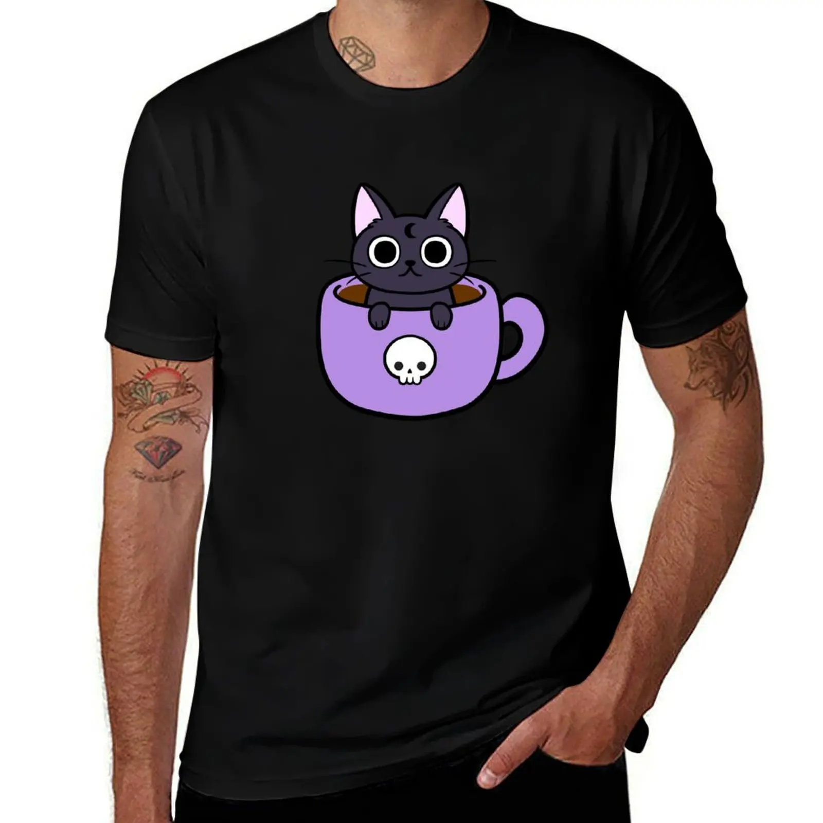 Happy Coffee Cat Nikury T-Shirt graphic shirts graphic t shirts T-shirts for men cotton