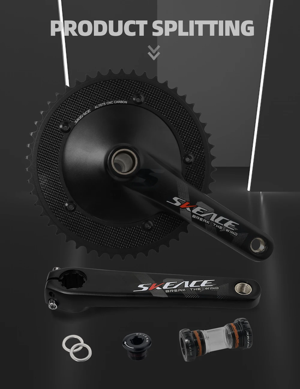 SKEACE Hollowtech Kurbelgarnitur 49T/50T Carbon-Kettenblatt 165mm 144BCD Aluminiumlegierung Fixed-Gear-Fahrradkurbel für Rennrad mit BB – Detail 12