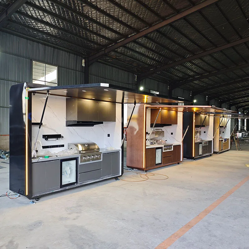 Commercial Grade Outdoor Kitchen with Shed Stainless Steel BBQ Grill Waterproof Garden Backyard Cooking Station Modern Style