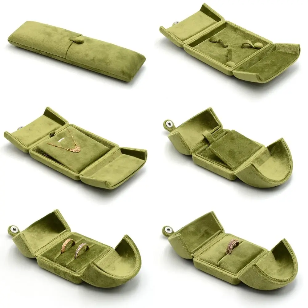 Fashion Velvet Necklace Storage Box Double Door Multi-functional Jewelry Display Box Solid Color Rings Bearer Box