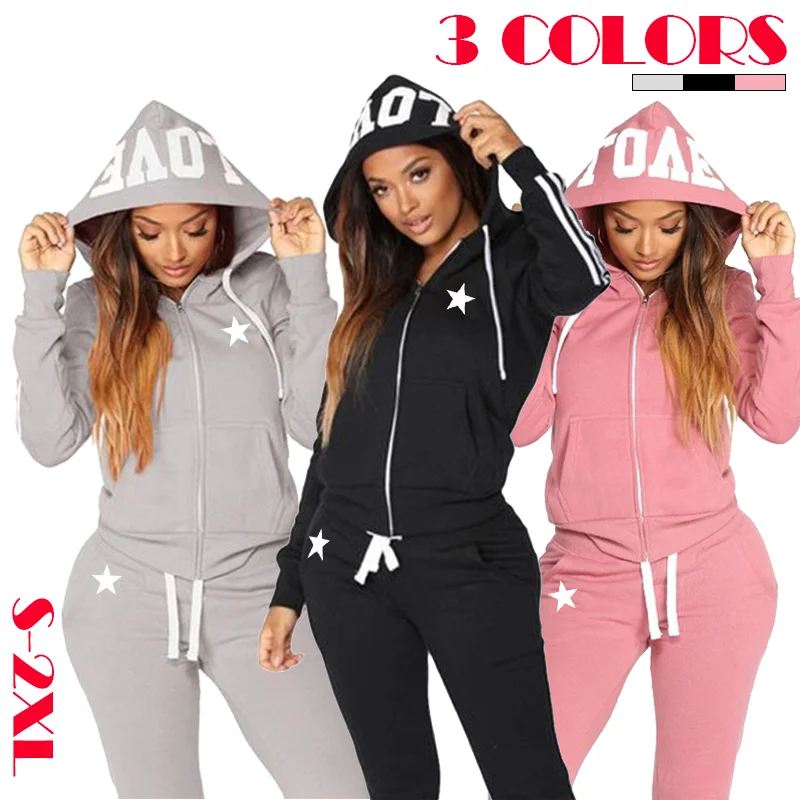 2024 Womens Three Stripe Sports Set Casual Long Sleeve Full Zip Hoodie and Pants Sportswear Women\'s Jogging Suit