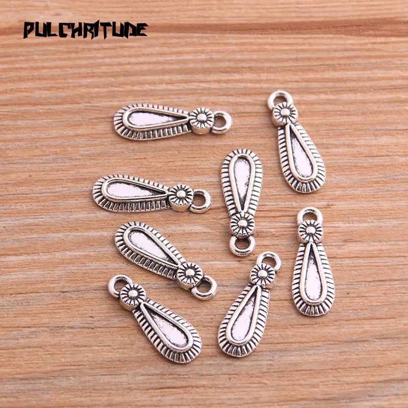 20PCS 8*21mm New Product Two Color Water Drops Charms Flower Pendant Jewelry Metal Alloy Jewelry Marking