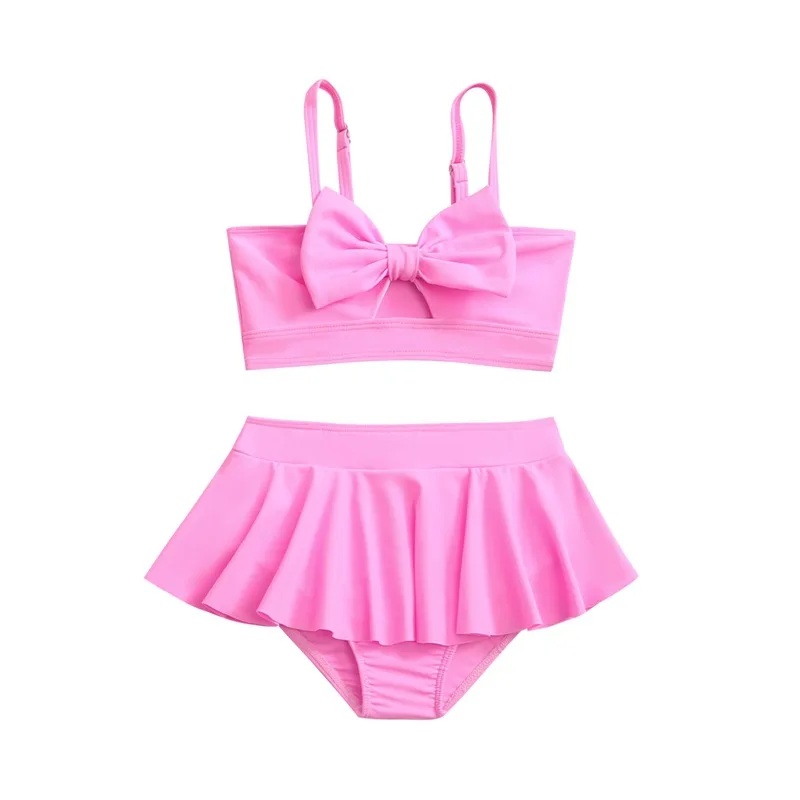 Girls Bow Bandeau Bikini Two Pieces Swimsuit Kids Ruffle Skirt Children\'s Swimwear 5-14 Years Teenager Bathing Suit Beach Wear