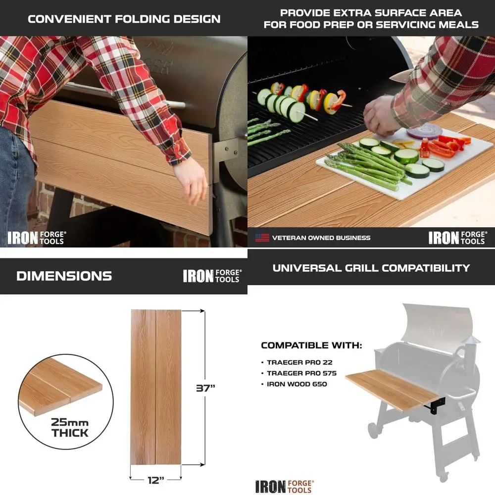 

Composite Folding Grill Shelf - 36.5x12 for Pellet, Smoker, Barbeque, Charcoal Grills - Compatible with Pro Series, Ironwood, Te