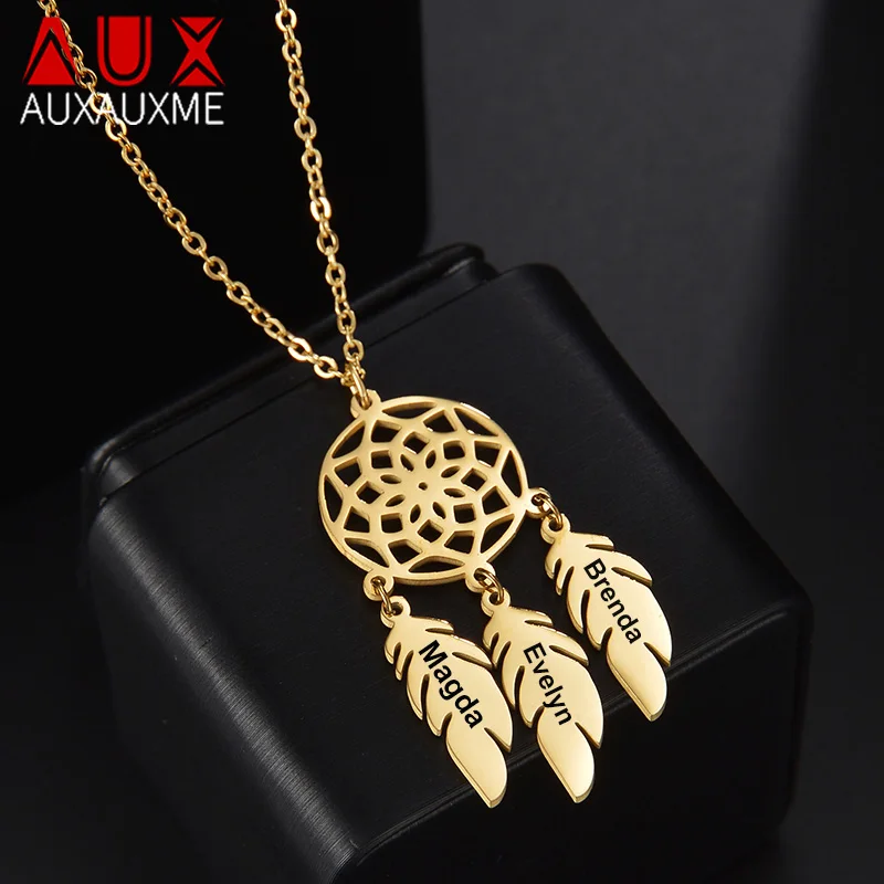 

Auxauxme Personalized Custom Name Necklace for Women Bohemian Creative Dream Catcher Pendant Engrave Nameplate Necklaces Jewelry