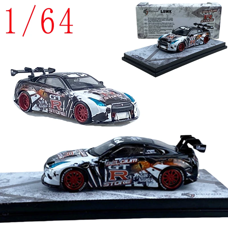 

KJ Литой под давлением масштаб 1/64 Nissan GT-R R35 LBWK Модель гоночного автомобиля из сплава Nissan GT-R R35 Модель спортивного автомобиля в подарок для коллекционного дисплея