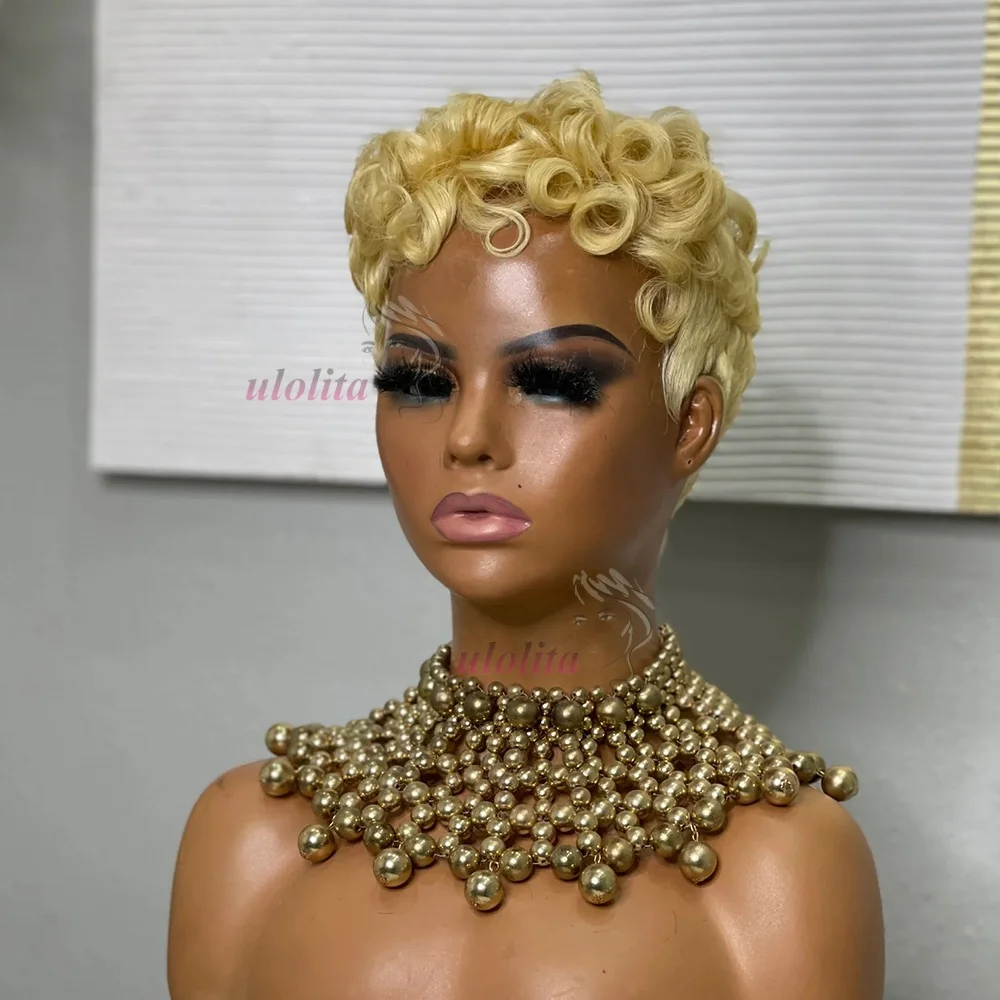 Deep Wave Wig Human Hair 613 Honey Blonde Short Pixie Cut Wig For Black Women Full Machine Made Curly Wigs Ginger Wig Human Hair image 3