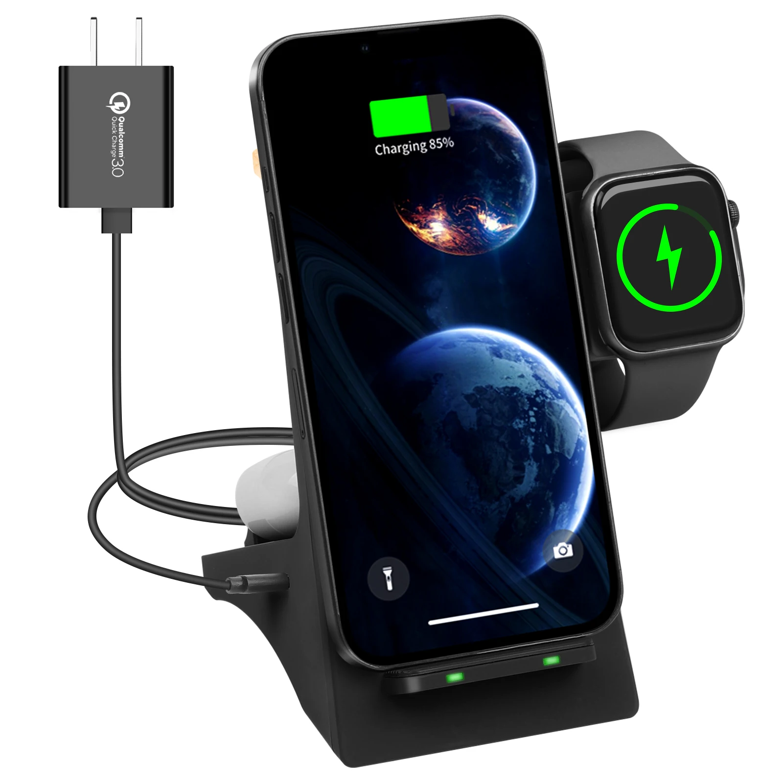 4 In 1 Wireless Charger Stand Type-C Widely Compatible Fast Mobile Charge IPhone 13 12 11 Pro Max For Apple Watch Airpods Pro