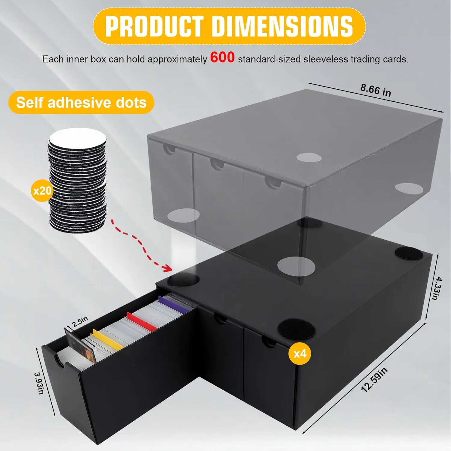 صندوق تخزين التداول، يتضمن 12-600 CT صناديق و48 فواصل بطاقة، 12000+ منظم بطاقات التداول للألعاب القابلة للجمع،