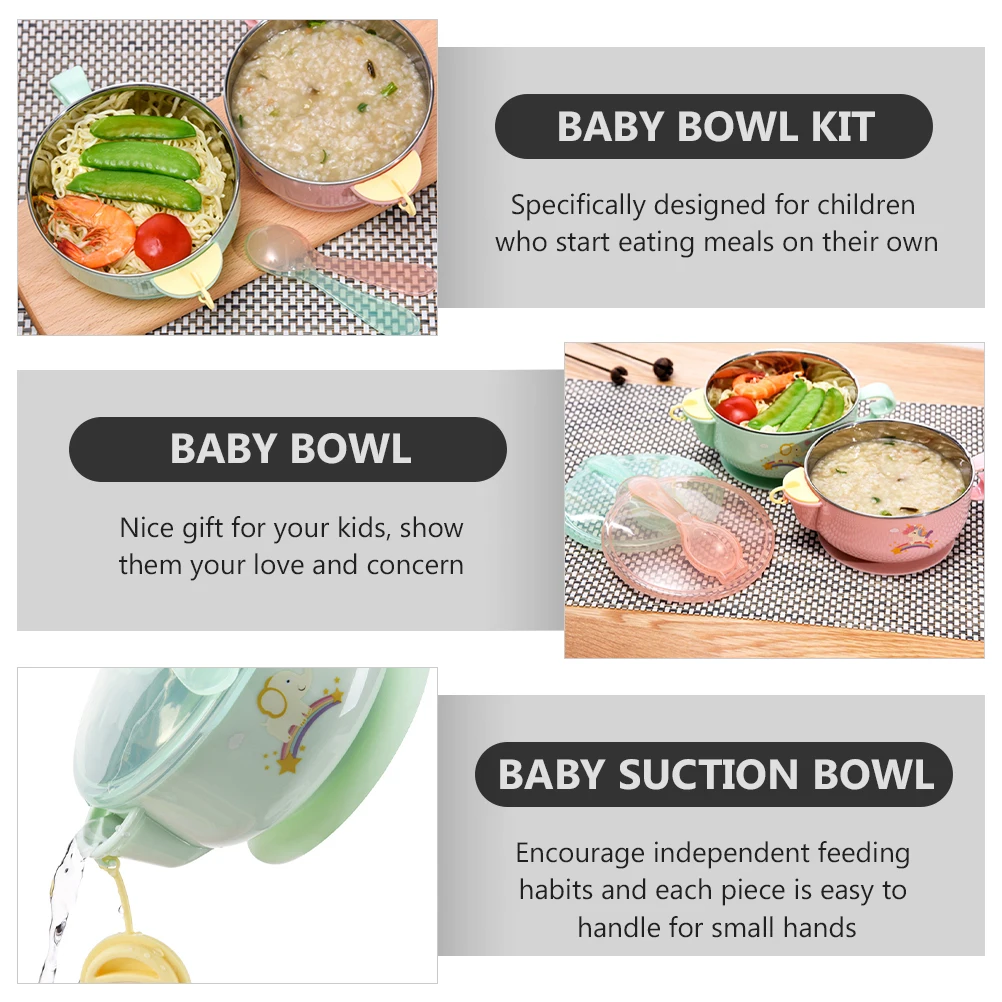 

1 Set Baby Suction Cartoon Insulated Bowl For Toddler Training Baby Bowl Set Eating Kit
