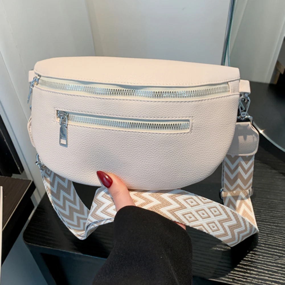 

Women Stylish Crossbody Bag with Wide Strap Vintage Chest Bag PU Leather Simple Shoulder Bag Travel Outdoor Bag