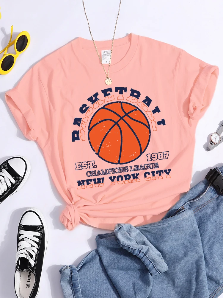 Basketball Game New York City T-Shirt Women Comfortable Fashion Short Sleeve Simplicity Quality Clothing Street Vintage Clothes