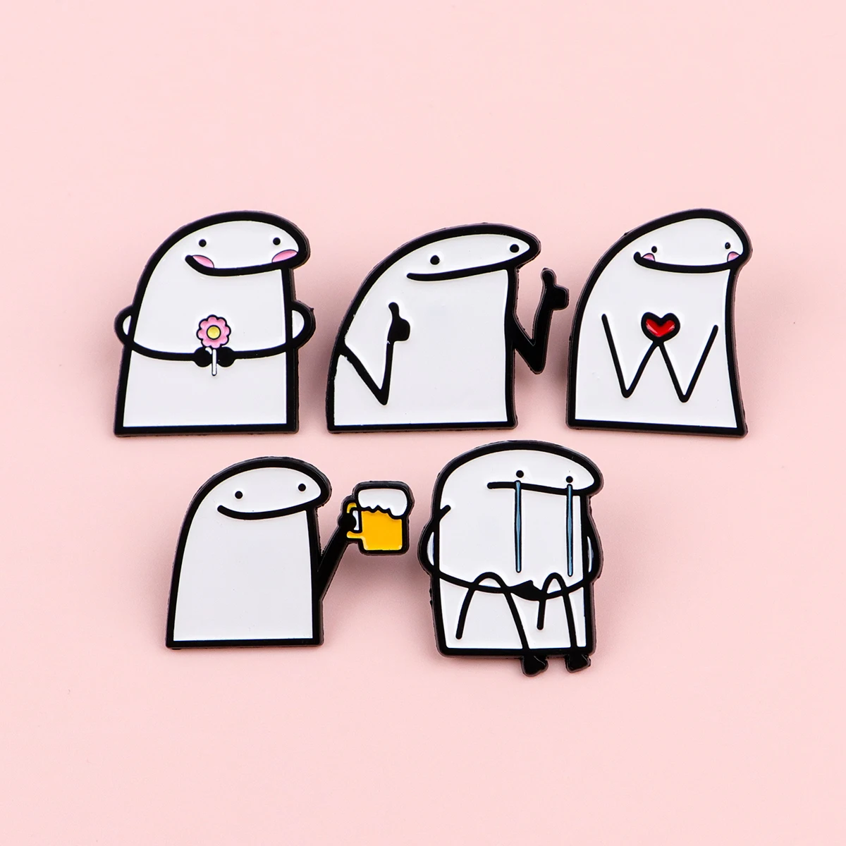2-5pcs/set Cute Stick Figures Enamel Pins Funny Custom Spanish Quotes Metal Brooches Lapel Badges Constume Jewelry Friends Gift